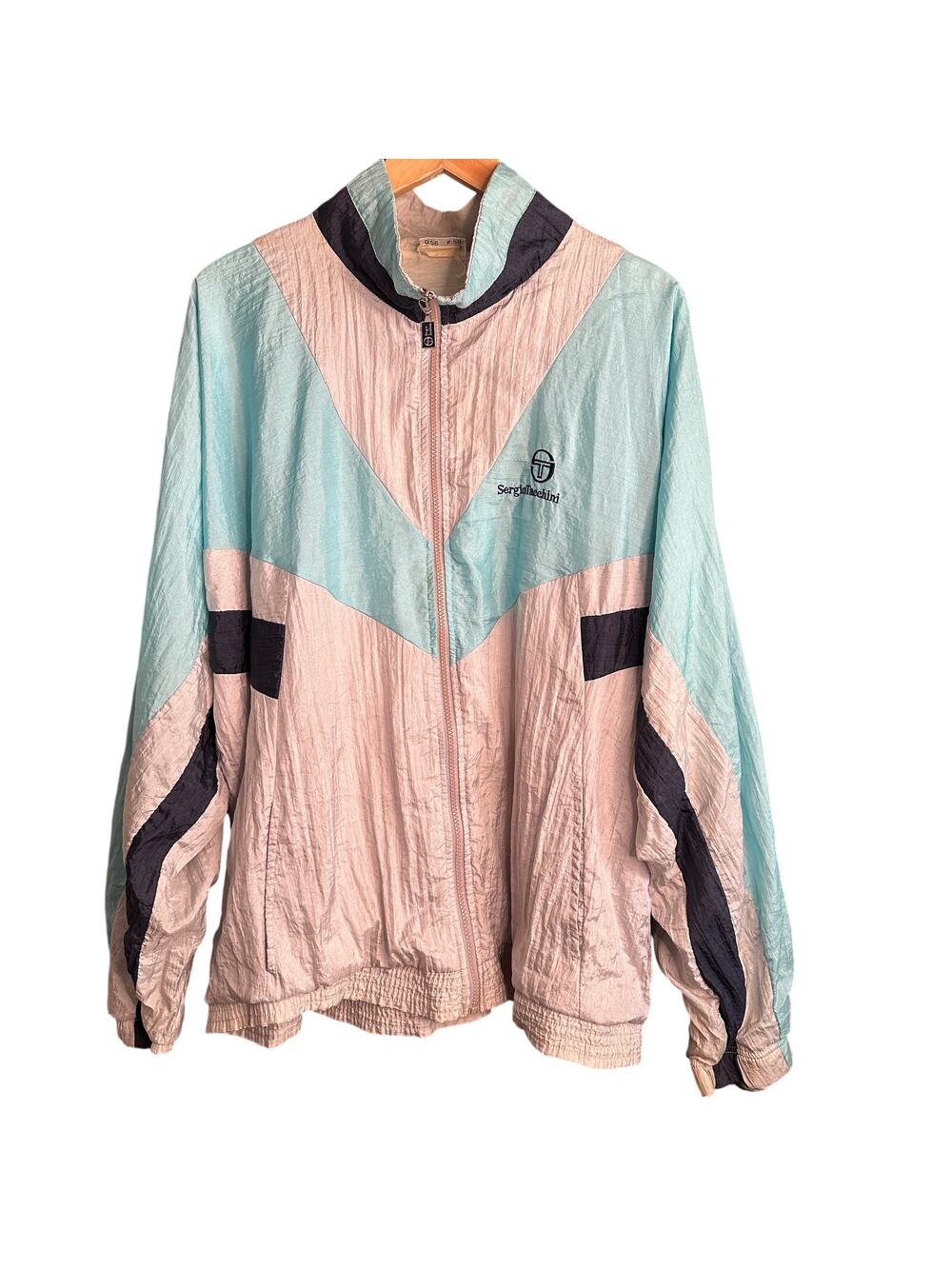 90s Vintage SERGIO TACCHINI | Blue and White Windbreaker Track Jacket Sz 56 / XL